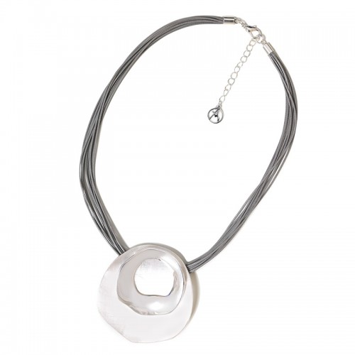 COLLANA MULTIFILO CON PENDENTE TONDO SPAZZOLATO & CERCHIO LUCIDO - SW241024B658