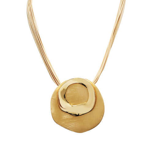 COLLANA MULTIFILO CON PENDENTE TONDO SPAZZOLATO & CERCHIO LUCIDO - SW241024B658