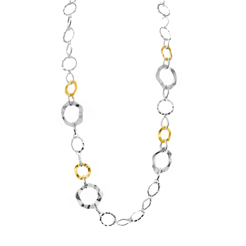 COLLANA LUNGA A CATENA CON CERCHI PIATTI ONDULATI - SW24116A596