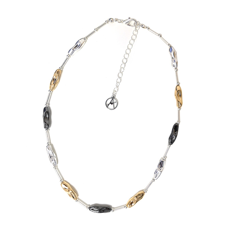 COLLANA DI PERLINE METALLICHE CON TUBI E PEPITE - SW2492B687