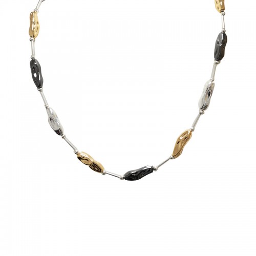 COLLANA DI PERLINE METALLICHE CON TUBI E PEPITE - SW2492B687