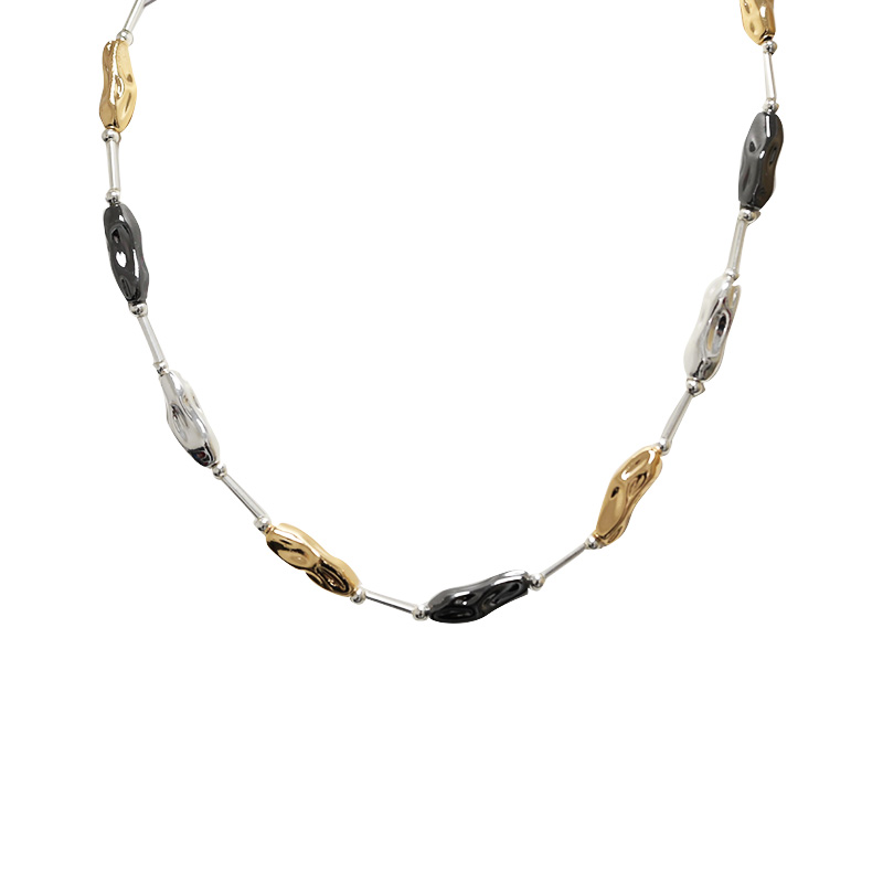 COLLANA DI PERLINE METALLICHE CON TUBI E PEPITE - SW2492B687