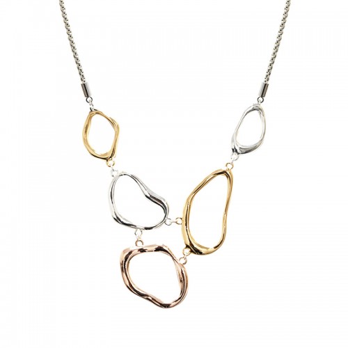 TRICOLOR IRREGULAR OVAL CIRCLE NECKLACE - SW251088B86