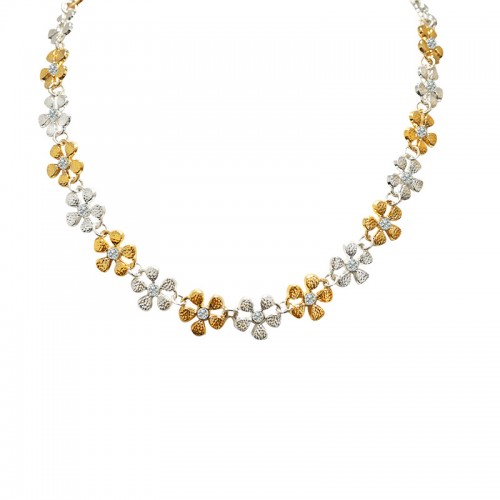 TWO-TONE FLOWER NECKLACE WITH RHINESTONE - SW25108B45