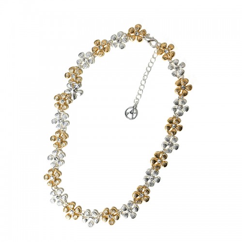 TWO-TONE FLOWER NECKLACE WITH RHINESTONE - SW25108B45