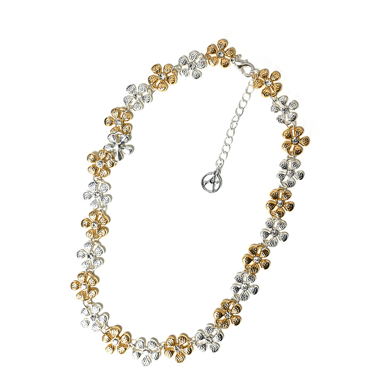 COLLANA BICOLORE FIORI CON STRASS - SW25108B45