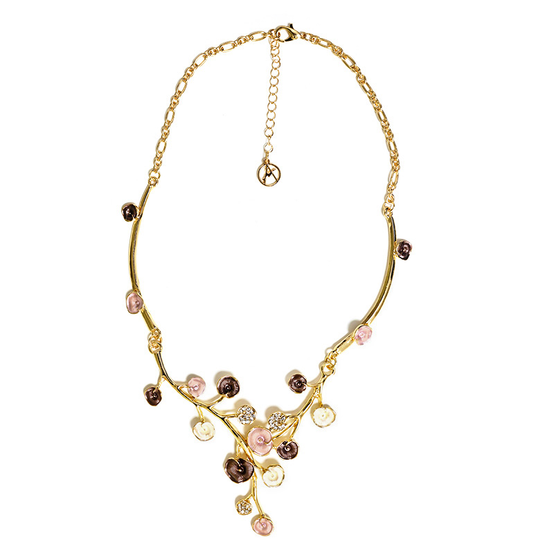 COLLANA CON RAMI FIORITI SMALTATI E STRASS - SW25112C422