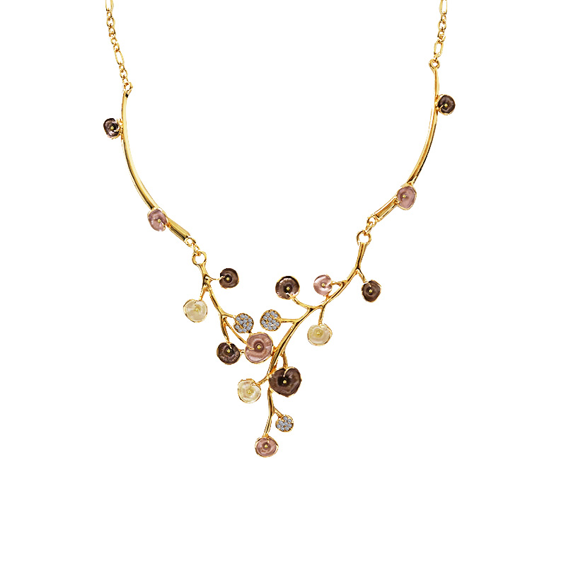 COLLANA CON RAMI FIORITI SMALTATI E STRASS - SW25112C422