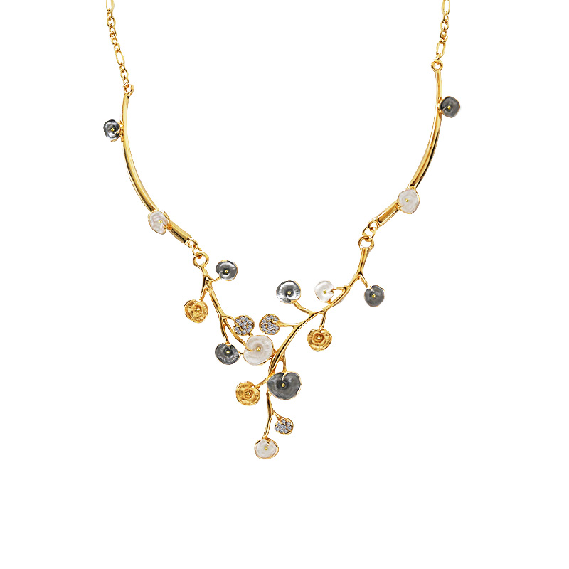 COLLANA CON RAMI FIORITI SMALTATI E STRASS - SW25112C422