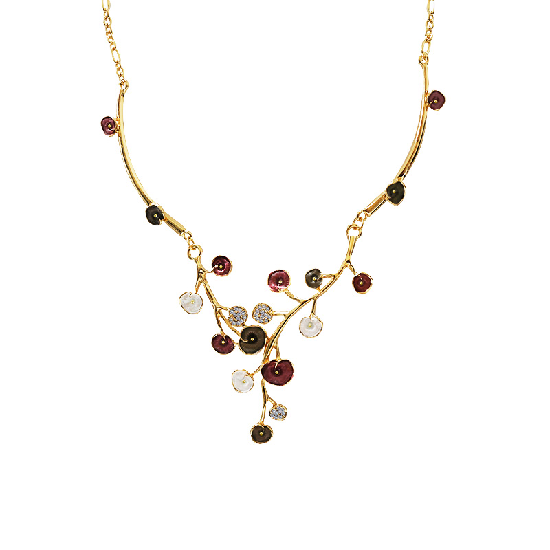 COLLANA CON RAMI FIORITI SMALTATI E STRASS - SW25112C422