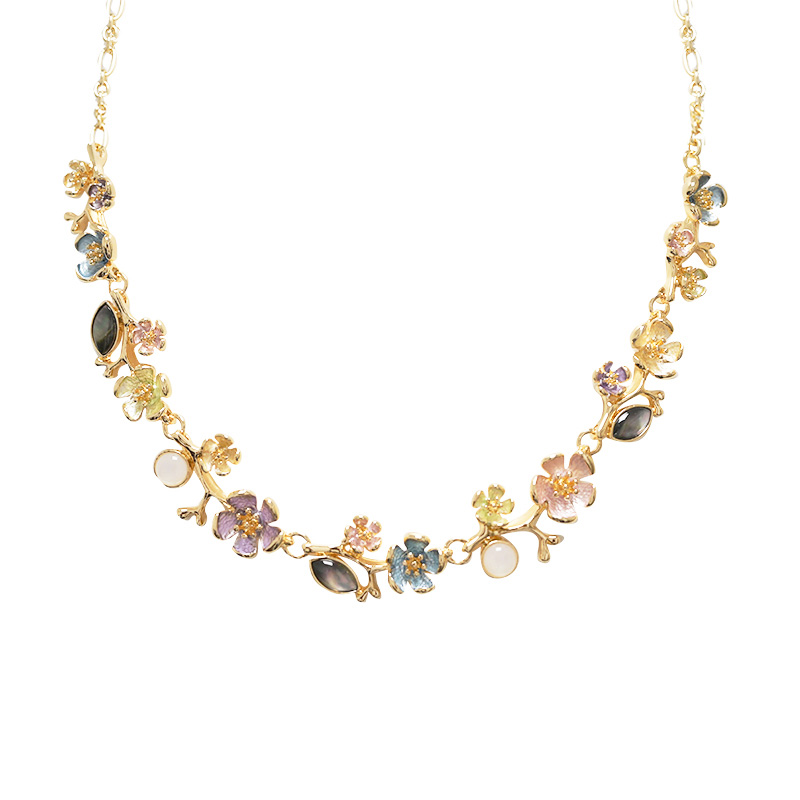 COLLANA FIORI SMALTATI CON PIETRE - SW25116B65