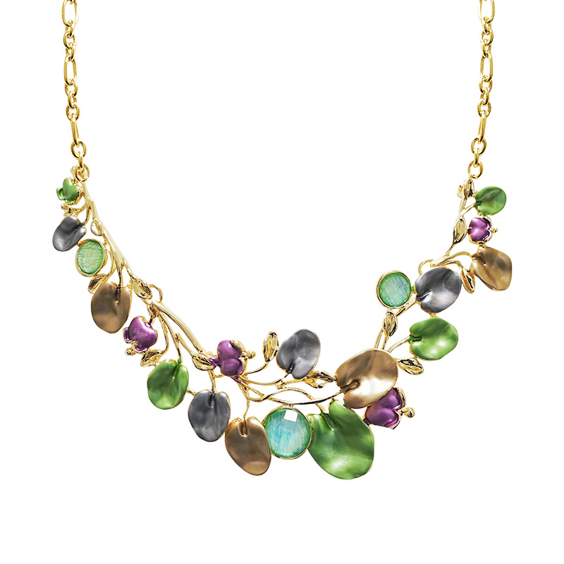 COLLANA RAMI E FOGLIE SMALTATE CON STRASS - SW25116C416