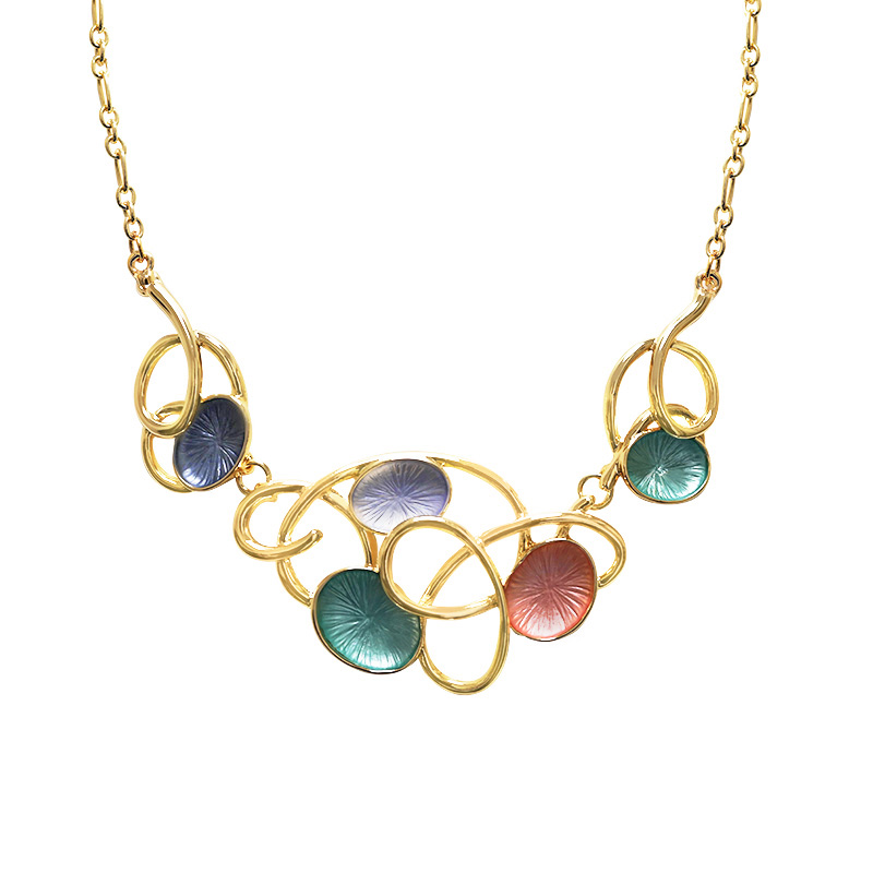 COLLANA INTRECCIATA CON ELEMENTI OVALI SMALTATI - SW25116C429