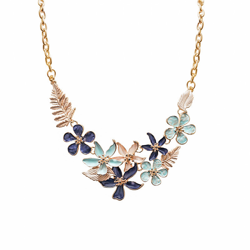 COLLANA CON FIORI E FOGLIE SMALTATI - SW25116C430