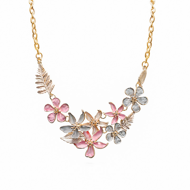 COLLANA CON FIORI E FOGLIE SMALTATI - SW25116C430