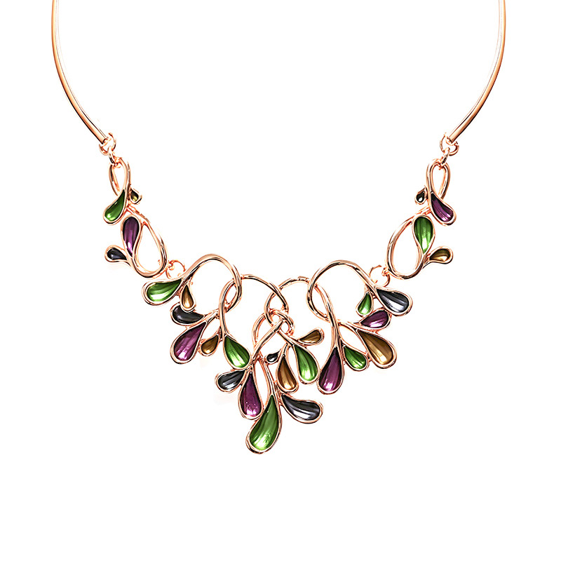 COLLANA CON GOCCE E FOGLIE SMALTATE - SW25116C433