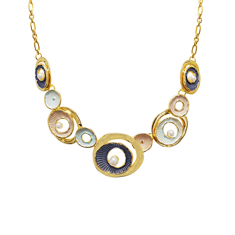 COLLANA CON CERCHI SMALTATI E PERLE - SW25116C437