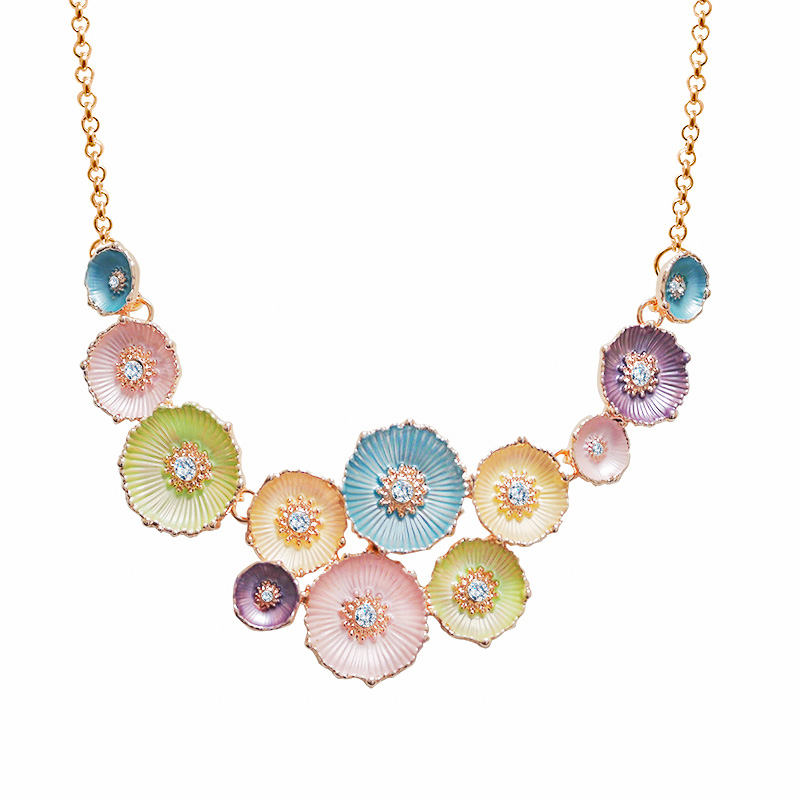 COLLANA FLOREALE SMALTATA CON STRASS - SW25116C443