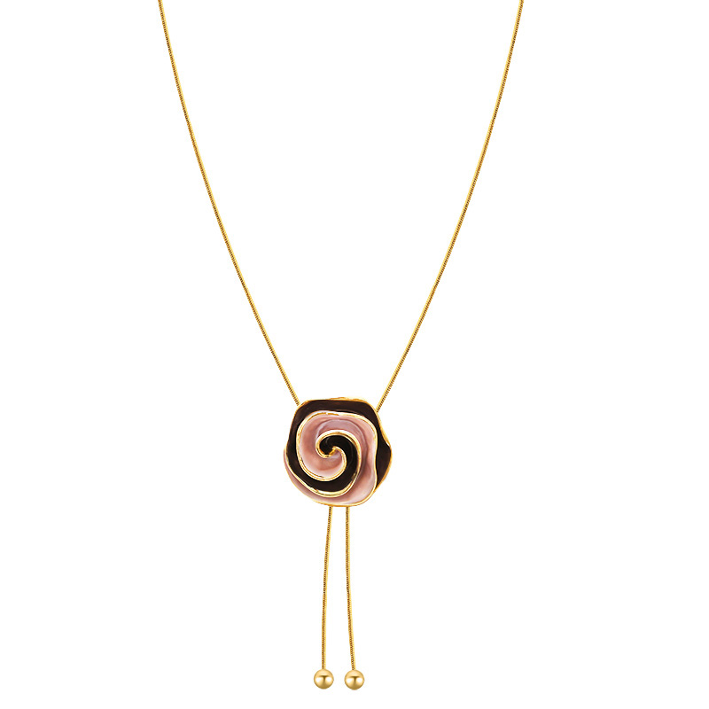 COLLANA LUNGA A Y REGOLABILE CON ROSA A SPIRALE SMALTATA - SW2576C478
