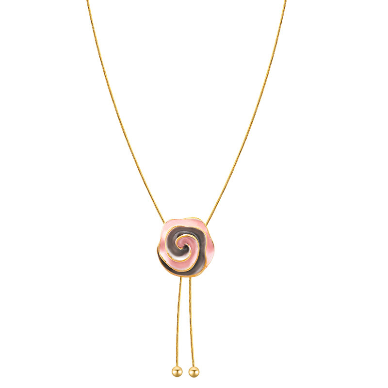 COLLANA LUNGA A Y REGOLABILE CON ROSA A SPIRALE SMALTATA - SW2576C478