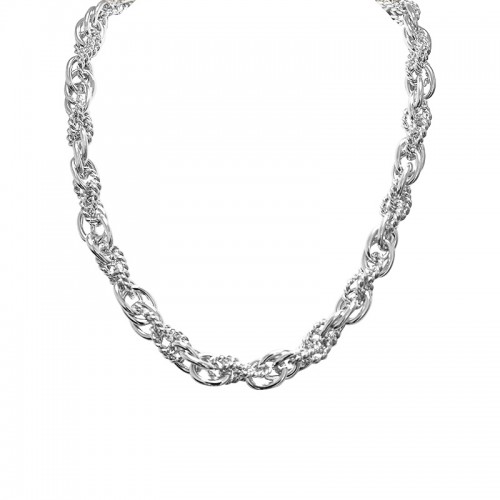 COLLANA CATENA A DOPPIA MAGLIA CON ANELLI LISCI E INTRECCIATI ALTERNATI - SW25944B20