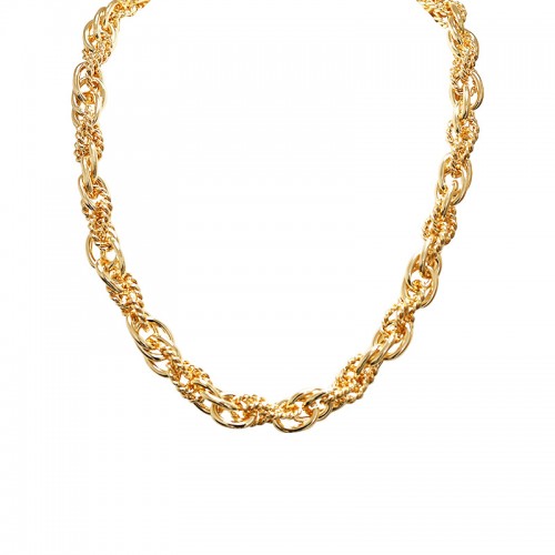 COLLANA CATENA A DOPPIA MAGLIA CON ANELLI LISCI E INTRECCIATI ALTERNATI - SW25944B20
