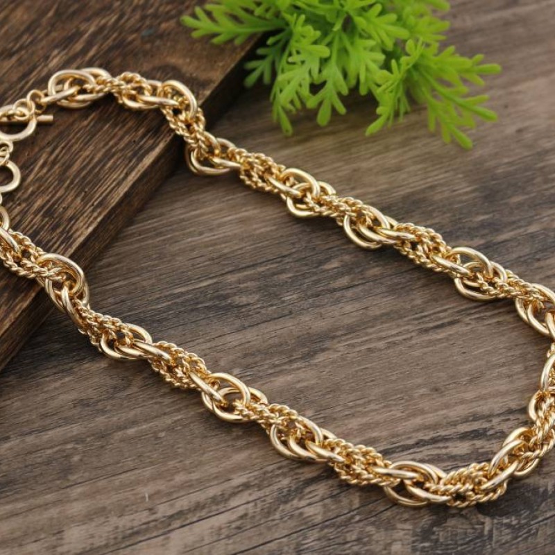 COLLANA CATENA A DOPPIA MAGLIA CON ANELLI LISCI E INTRECCIATI ALTERNATI - SW25944B20