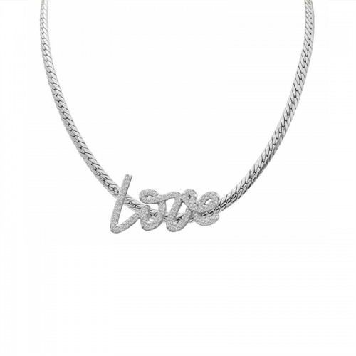 COLLANA CATENA CUBANA PIATTA CON SCRITTA 'LOVE' IN ZIRCONI - YC2484B976