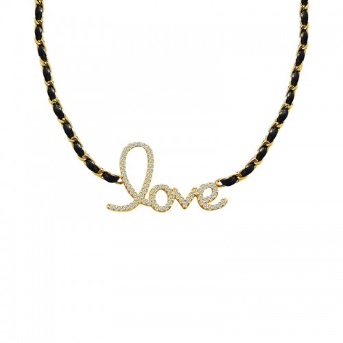 COLLANA CATENA INTRECCIATA CON SCRITTA 'LOVE' IN ZIRCONI - YC2496B974