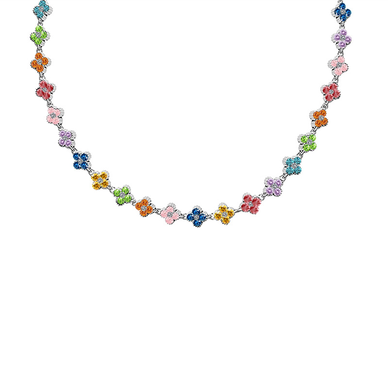 COLLANA A QUADRIFOGLI CON STRASS COLORATI - YC25160C233