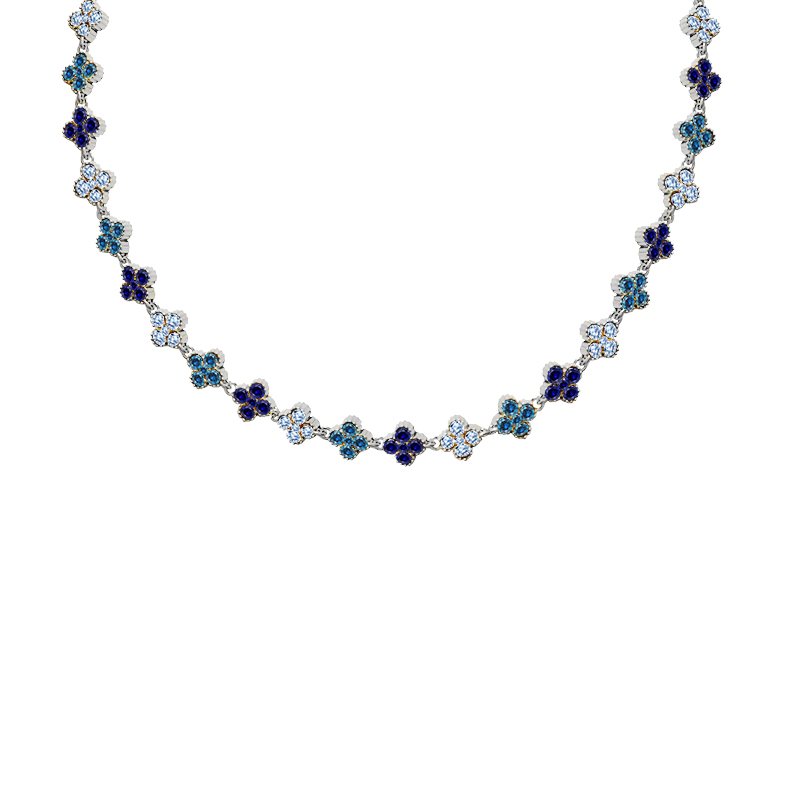 COLLANA A QUADRIFOGLI CON STRASS COLORATI - YC25160C233