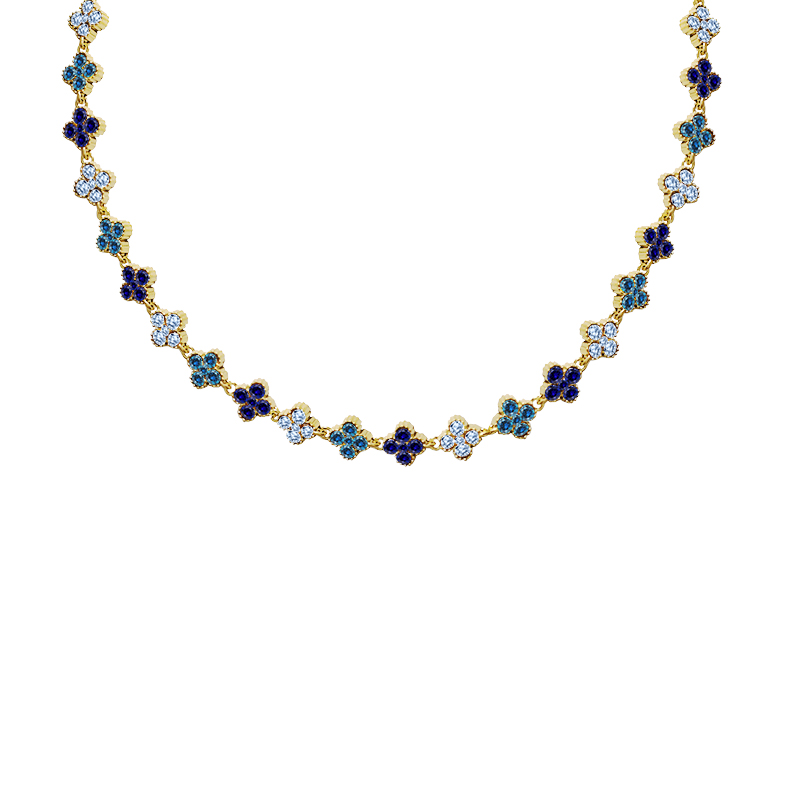 COLLANA A QUADRIFOGLI CON STRASS COLORATI - YC25160C233