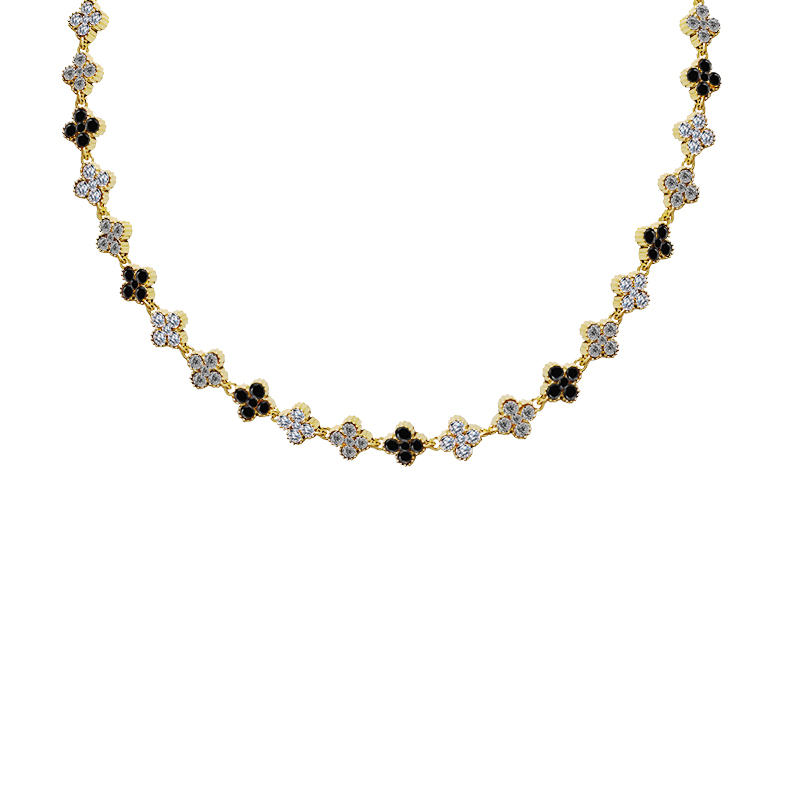 COLLANA A QUADRIFOGLI CON STRASS COLORATI - YC25160C233