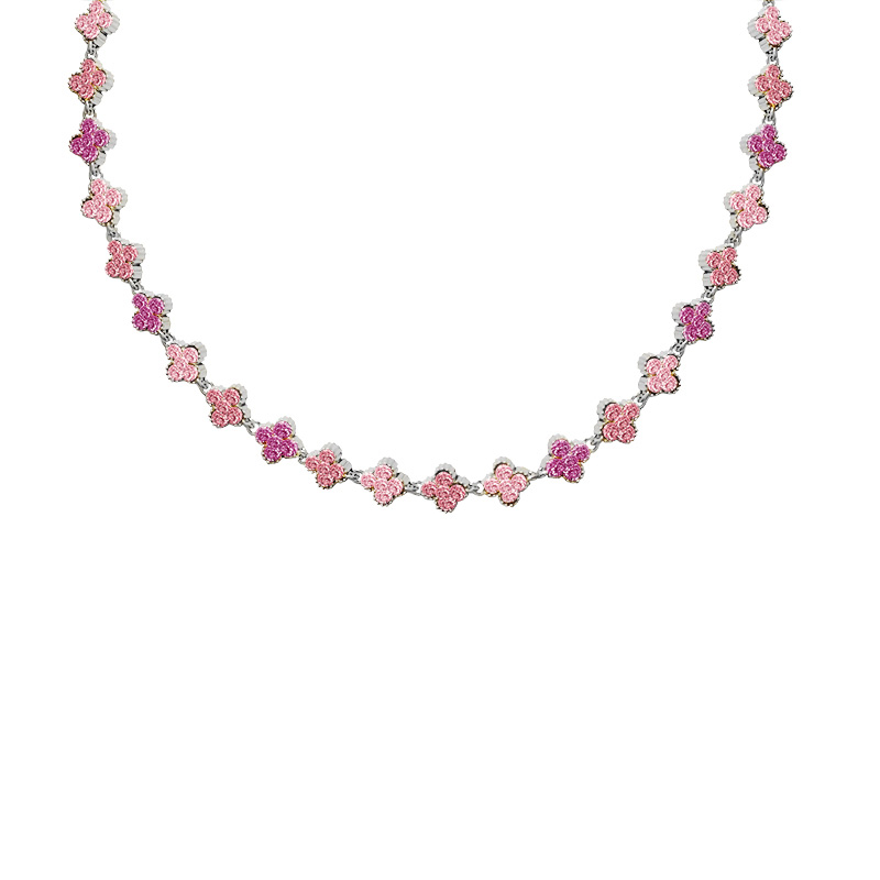 COLLANA A QUADRIFOGLI CON STRASS COLORATI - YC25160C233