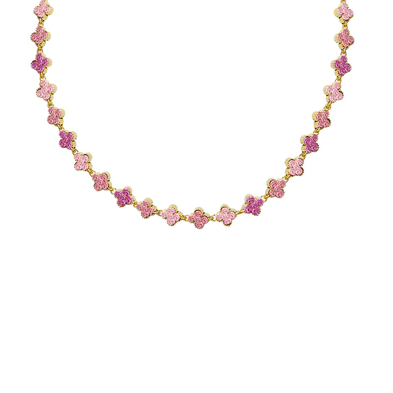 COLLANA A QUADRIFOGLI CON STRASS COLORATI - YC25160C233