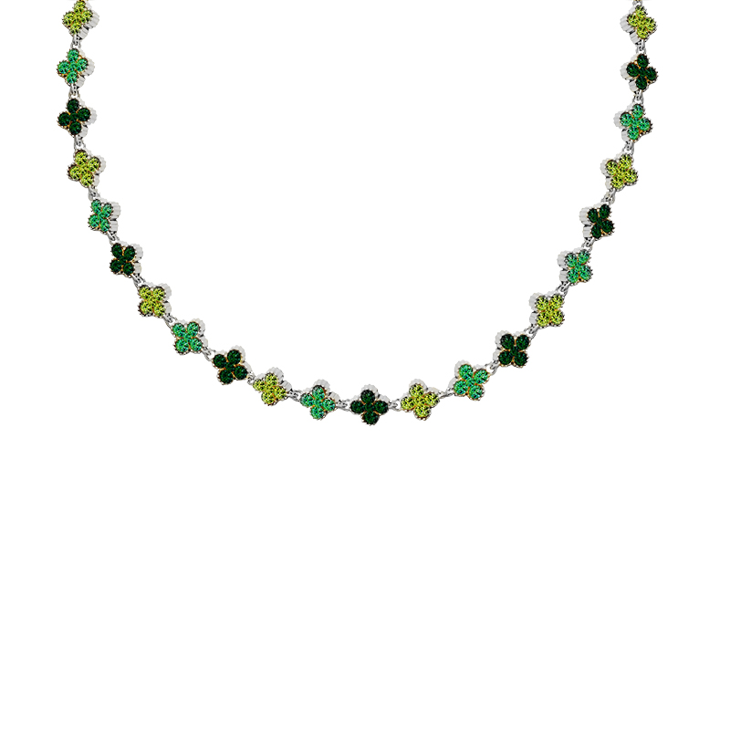 COLLANA A QUADRIFOGLI CON STRASS COLORATI - YC25160C233