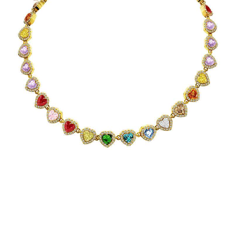 COLLANA A CUORI CON ZIRCONI COLORATI - YC25312C346