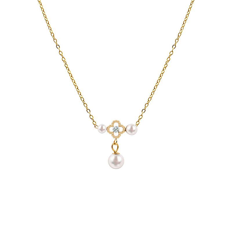 COLLANA PENDENTE QUADRIFOGLIO E PERLA - YC2548B143
