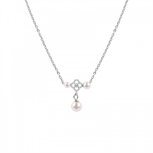 FOUR-LEAF CLOVER AND PEARL PENDANT NECKLACE - YC2548B143