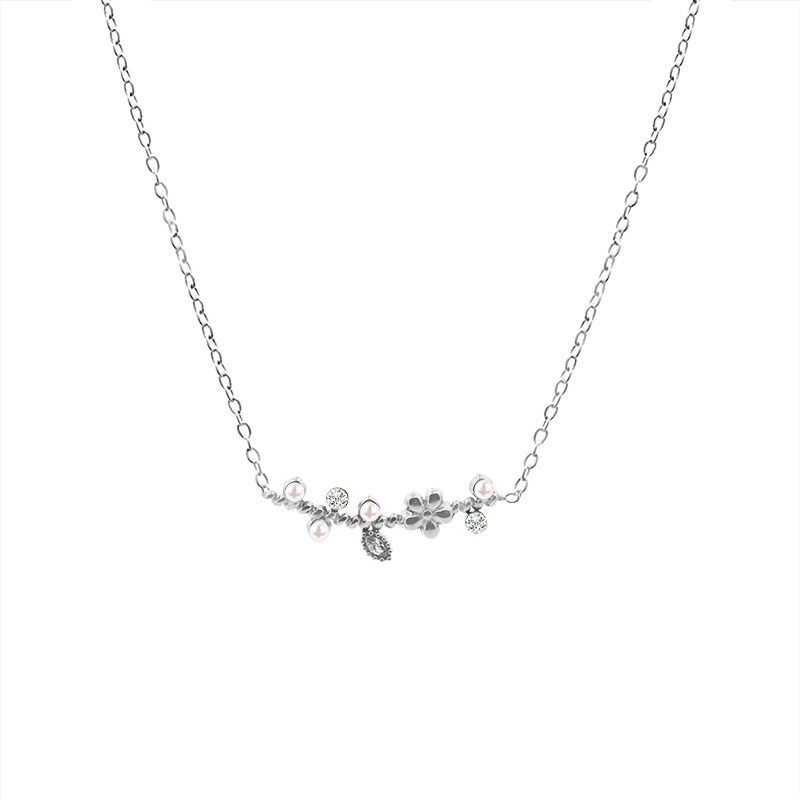 COLLANA FIORE E FOGLIE CON PERLA E STRASS - YC2552B141