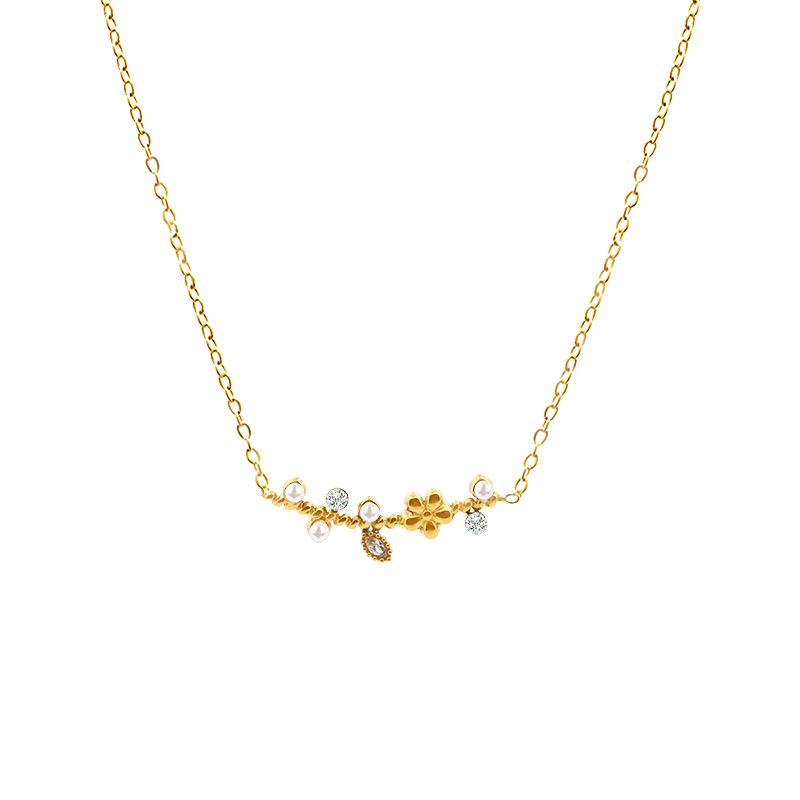 COLLANA FIORE E FOGLIE CON PERLA E STRASS - YC2552B141