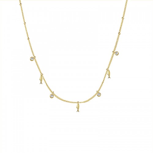 FISH CHARM NECKLACE WITH RHINESTONE - YC25704B350