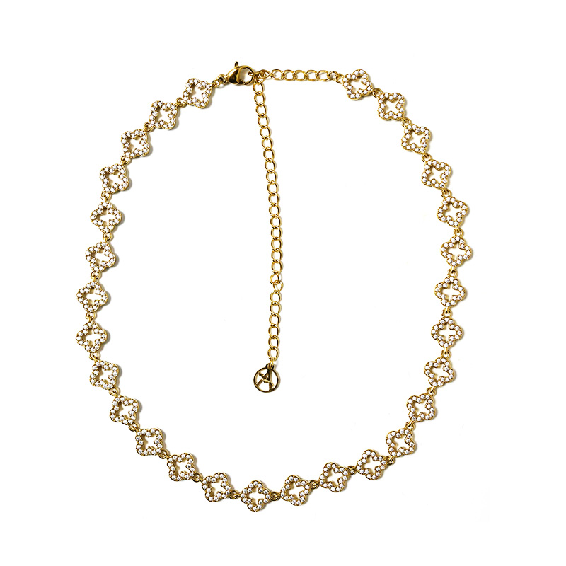 COLLANA QUADRIFOGLI TRAFORATI CON PAVÉ DI ZIRCONI - YC26240C879