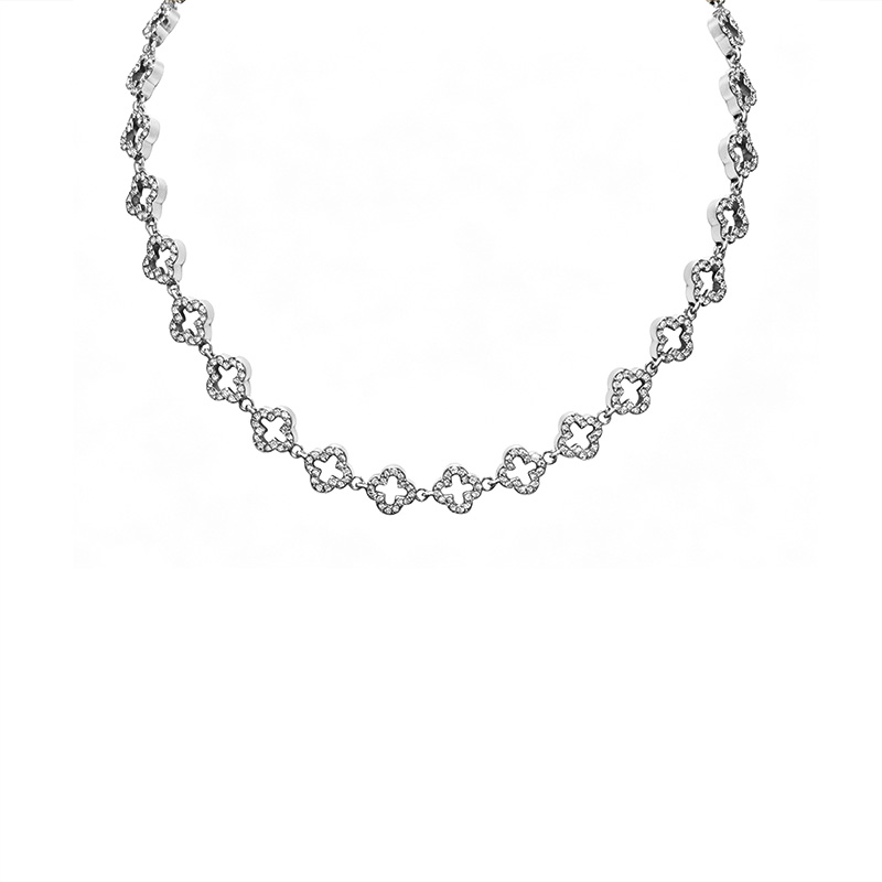 COLLANA QUADRIFOGLI TRAFORATI CON PAVÉ DI ZIRCONI - YC26240C879