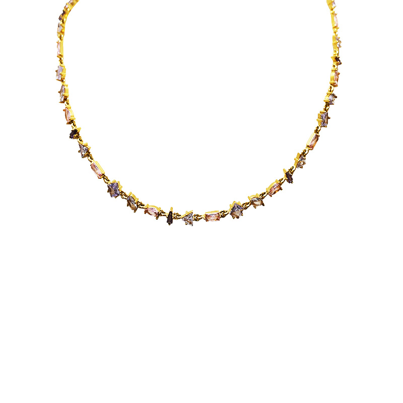 COLLANA GEOMETRICA CON ZIRCONI MULTITAGLIO COLORATI - YC26288C888