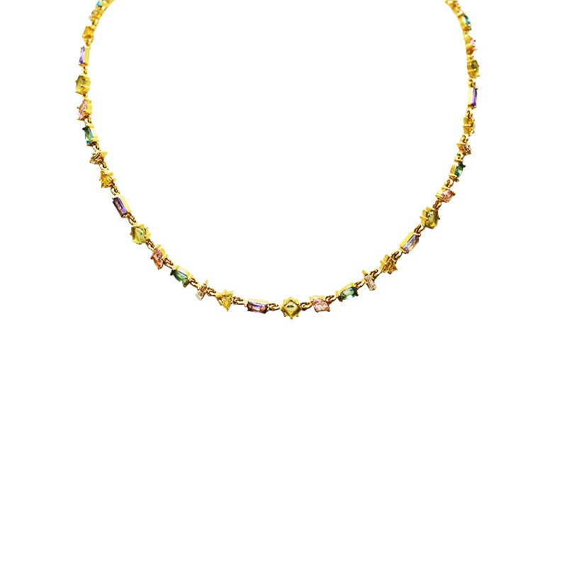 COLLANA GEOMETRICA CON ZIRCONI MULTITAGLIO COLORATI - YC26288C888