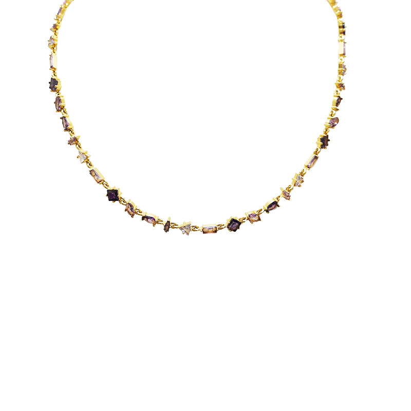 COLLANA GEOMETRICA CON ZIRCONI MULTITAGLIO COLORATI - YC26288C888