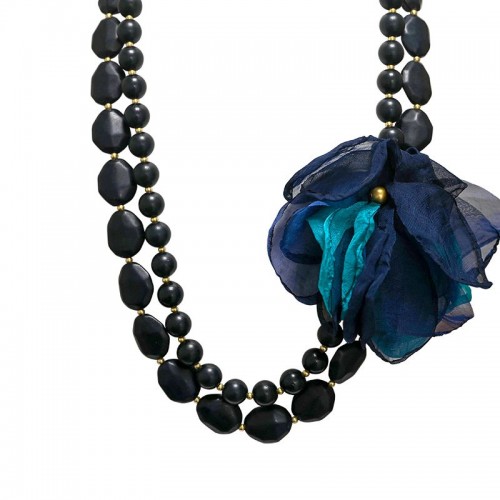COLLANA LUNGA DI PERLINE A DOPPIO FILO CON FIORE IN TESSUTO - YNK19721160D40