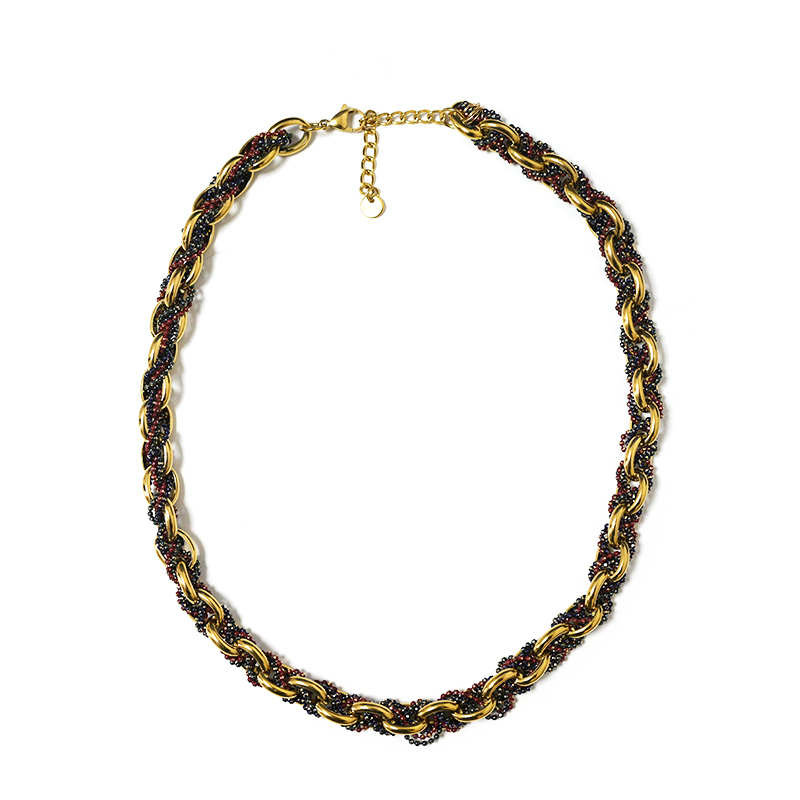 COLLANA INTRECCIATA CON CATENA DORATA E PERLINE SMALTATE - YNK24108B833 COLLANA INTRECCIATA CON CATENA DORATA E PERLINE SMALTATE - YNK24108B833