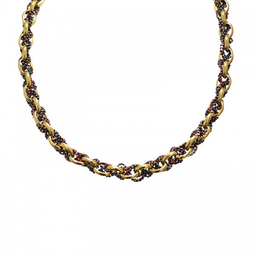 COLLANA INTRECCIATA CON CATENA DORATA E PERLINE SMALTATE - YNK24108B833